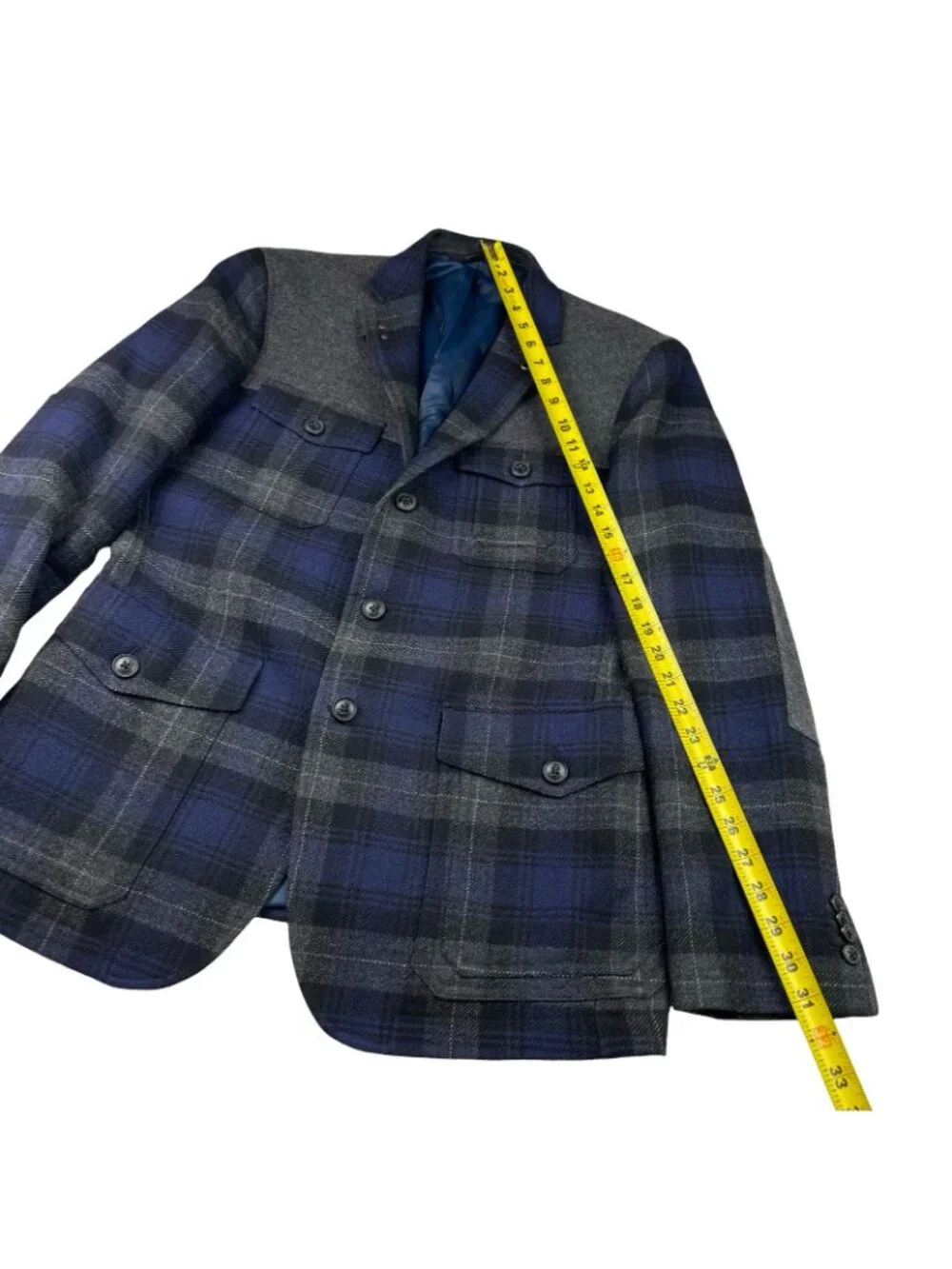 Banana Republic Men's Emmetex Flannel Slim Fit Blazer Gray/Blue Plaid • 40R
